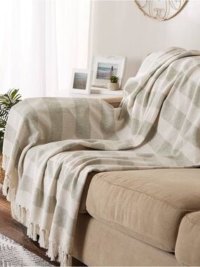 DII Cotton Cabana Striped Blanket Throw Fringe 50 x 60 Artichoke Beach Couch